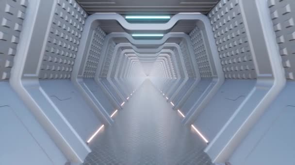 Futuriste corridor de tunnel d'architecture moderne avec lampe led plancher métallique — Video