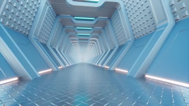 Tunnel bleu clair Couloir vide néon capable de boucler sans couture — Video