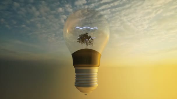 Eco incandescent lamp Energy business technology industry concept Green landscape — Wideo stockowe