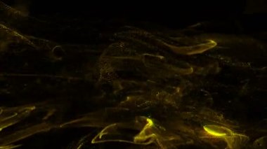 Sihirli toz altın parçacıkları siyah arkaplan 4k üzerinde 3d stili giriş