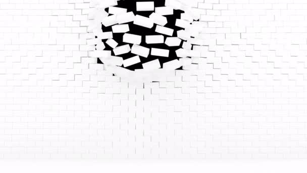White Brick Wall Collapsing Style Alpha Channel — Stock Video