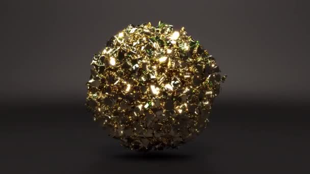 Golden Sphere Explosion Creative Abstract Background Gold Particles Moving Super — Wideo stockowe