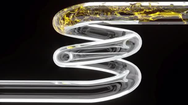 Yellow Liquid Glass Pipe Medical Design Chemical Laboratory Research Alternative — стоковое видео