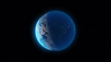 Gezegen Dünya gerçekçi 3D stil yıldızlı arka uzayda dönerek sorunsuz 4k döngüsünü oluşturur