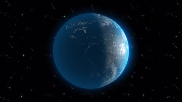 Modrá Planeta Země Rotuje Životní Prostředí Příroda Noc Hvězdné Zpět — Stock video