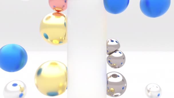 白色背向后的彩色软金属球的未来主义概念4K — 图库视频影像