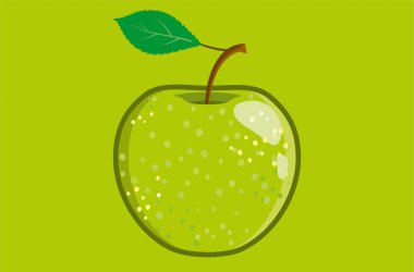 Yeşil vektör elması. Sulu meyve, yeşil arka planda izole edilmiş. Büyükanne Smith.