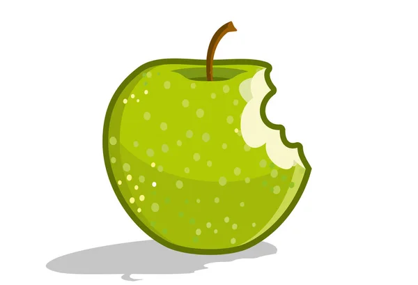 Una Manzana Verde Vectorial Mordida Fruta Jugosa Aislada Sobre Fondo — Vector de stock