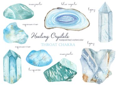Suluboya seti turkuaz, aquamarine, topaz, blue agate, amazonit gırtlak chakra iyileştirici kristal 