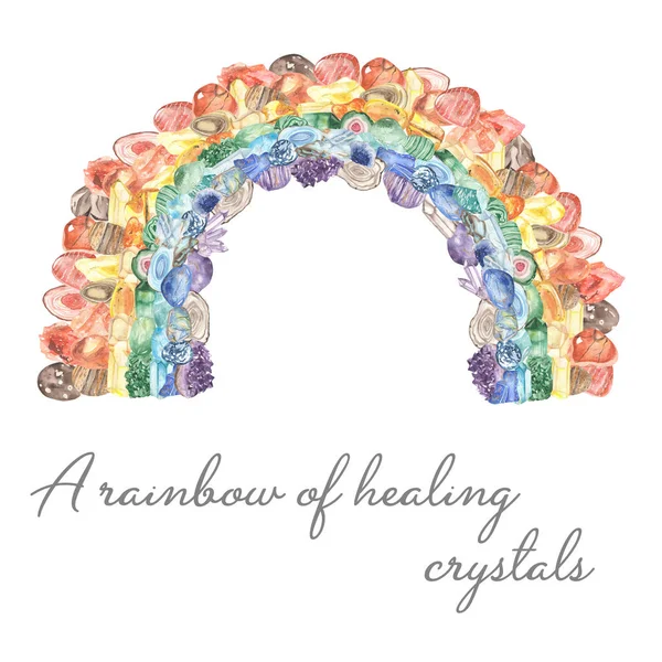 Arco Iris Cristales Color Curativos Tarjeta Acuarela —  Fotos de Stock