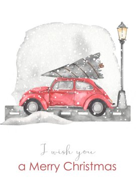 Size mutlu Noeller dilerim. Kırmızı bir arabanız ve suluboya bir Noel kartınız olsun. 