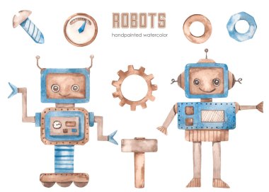 Robotlar, dans eden robot, çekiç, fındık, vida, cıvata, suluboya set