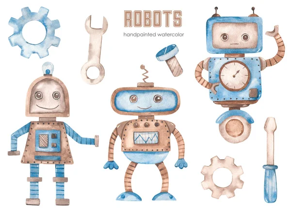 Roboty Robot Kołach Robot Dziewczyna Klucz Śrubokręt Bieg Śruba Zestaw — Zdjęcie stockowe