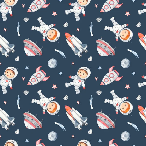 Kleine Astronauten Raket Shuttle Vliegende Schotel Kometen Meteorieten Planeet Een — Stockfoto