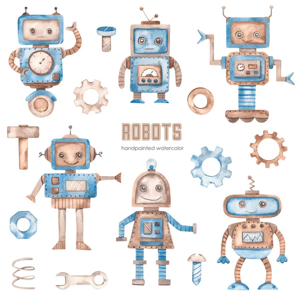 Robots Robot Sobre Ruedas Robot Girl Robot Dancing Hammer Wrench — Foto de Stock