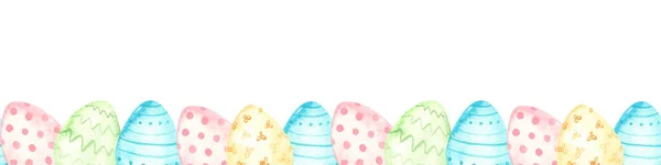 Colorate Uova Pasqua Acquerello Senza Cuciture Bordo Pastello — Foto Stock