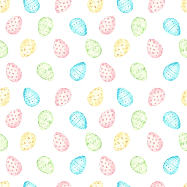 Colorful Easter Eggs White Background Watercolor Seamless Easter Pattern — Stock Photo, Image