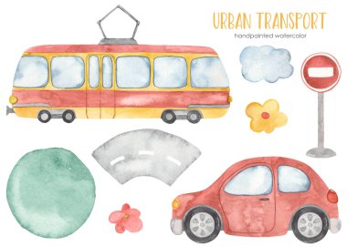 Tramvay, araba, yol, trafik tabelası, çiçek yatağı, çiçekler...