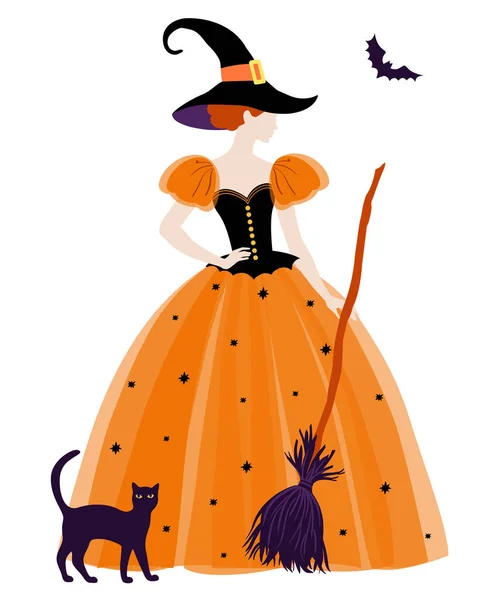 Mädchen Halloween Kostüm Einer Hexe — Stockvektor