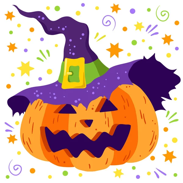 Κολοκύθα Halloween Στο Καπέλο Διανυσματική Απεικόνιση Για Σχεδιασμό Ευχετήρια Κάρτα — Διανυσματικό Αρχείο