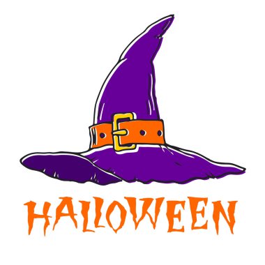 Cadı şapkası, Cadılar Bayramı vektör illüstrasyonları klasik tarzda.