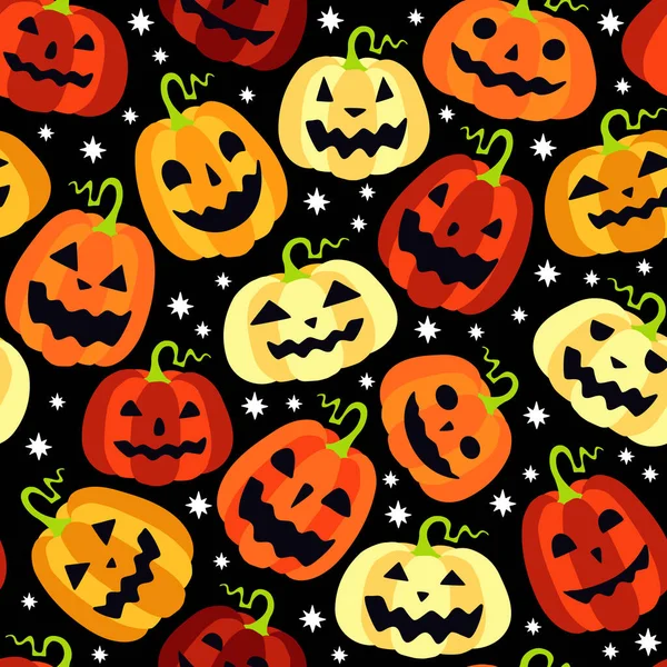 Cartoon Zucche Modello Senza Soluzione Continuità Illustrazione Vettoriale Halloween — Vettoriale Stock