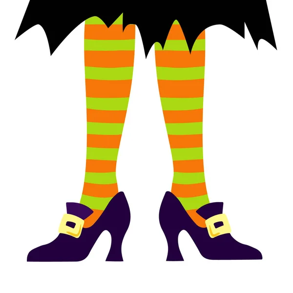 Çizgili Çoraplı Cadı Bacakları Klasik Ayakkabılar Cadılar Bayramı Vektör Illüstrasyonu — Stok Vektör