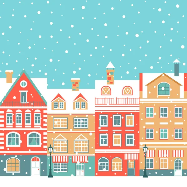 Zima Stare Miasto Boże Narodzenie Nowy Rok Wakacje Wektor Ilustracji — Wektor stockowy