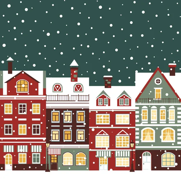 Zimowe Miasto Boże Narodzenie Nowy Rok Wakacje Vintage Wektor Ilustracja — Wektor stockowy