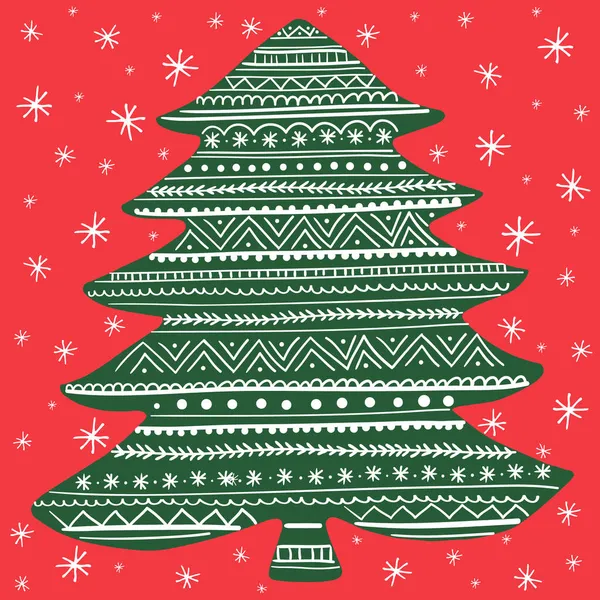 Weihnachtsbaum Silhouette Mit Ornament Skandinavischen Stil Handgezeichnete Vektorillustration — Stockvektor