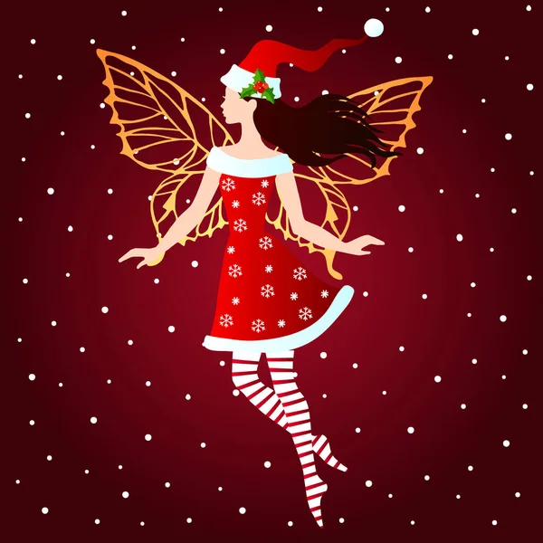 Jul Vinter Flygande Älva Vektor Illustration — Stock vektor