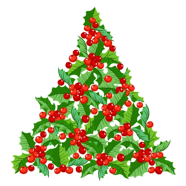 Stechpalmbeeren Dreieckig Weihnachtsbaum Aus Stechpalmbeeren Vektorillustration Auf Weißem Hintergrund — Stockvektor