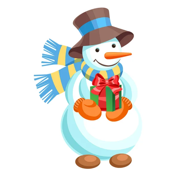 Snowmen Present Vector Cartoon Holiday Illustration Isolated White Background — Stock Vector
