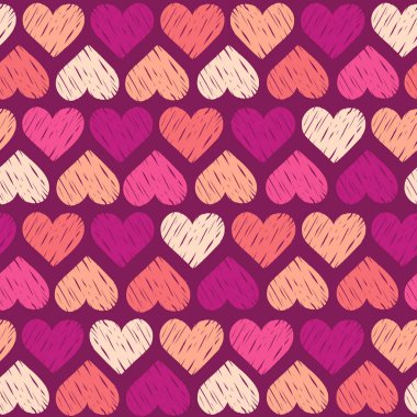 Pembe karalama kalpler, klasik vektörsüz desen, aşk, romantik sevgililer günü teması, tekstil için şablon, duvar kağıdı, ambalaj kağıdı..