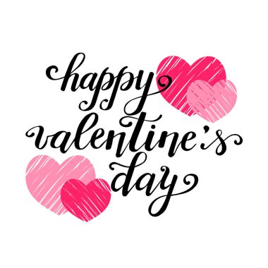 Sevgililer günü kartı, beyaz arka planda iki karalamalı kalp, el yazısı Mutlu Valentin günleri, aşk hikayesi, tişört baskısı için vektör illüstrasyonu, davetiye..