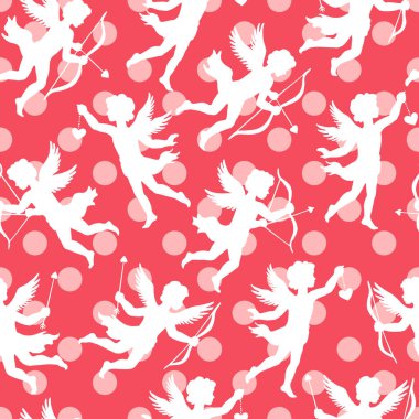 Uçan Aşk Tanrısı siluetleri, klasik romantik aşk teması, vektörsüz desen.