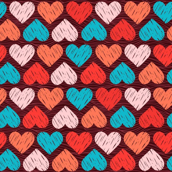 Doodle Heart Vintage Vector Seamless Pattern Love Romantic Valentines Day — 스톡 벡터