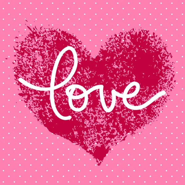 Vintage Card Red Spray Heart Hand Written Lettering Love Valentine — Stock Vector