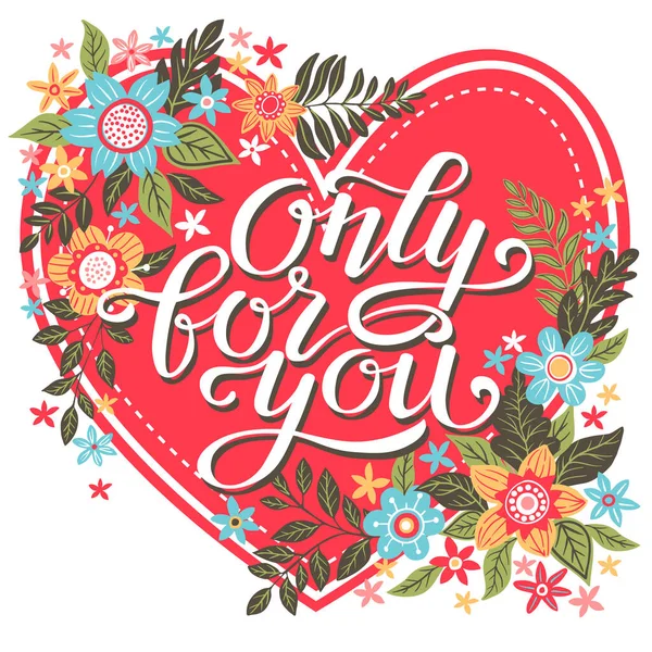 Kartu Valentine Siluet Hati Dan Bunga Latar Belakang Putih Tulisan - Stok Vektor