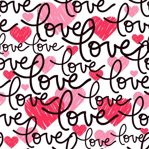 病媒无缝图案 手写情书爱 粉色涂鸦心 情人节模板 纺织品 墙纸设计 — 图库矢量图片#