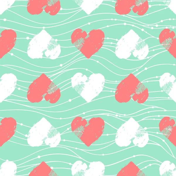 ピンクプリントハート ヴィンテージベクトルシームレスパターン ロマンチックな バレンタインデーのテーマ 包装紙のためのテンプレート — ストックベクタ
