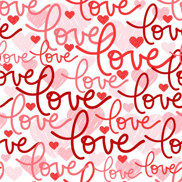 Pola Tak Berjahit Vektor Tulisan Tangan Cinta Hati Corat Coret - Stok Vektor