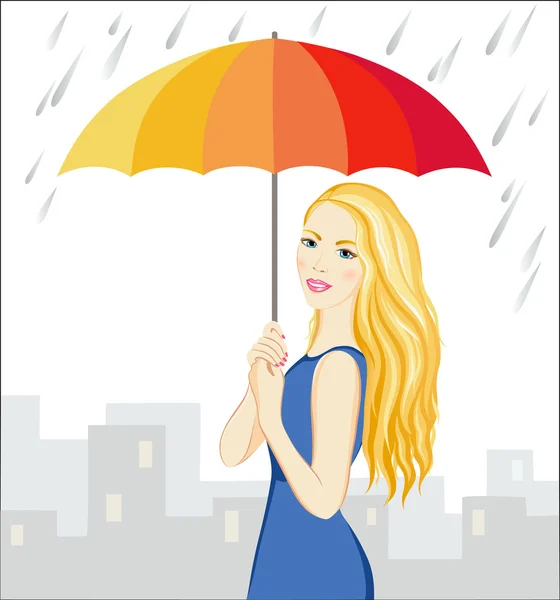 Young Woman with Umbrella — Stock Vector