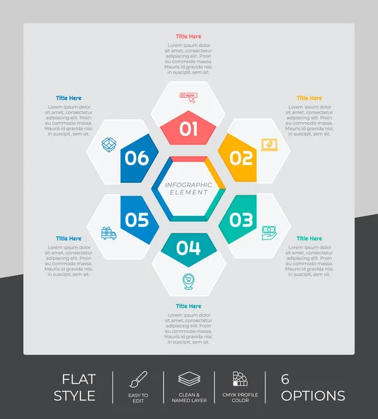 Hexagon Option Infographic Vector Design Options Colorful Style Presentation Purpose — Stock Vector