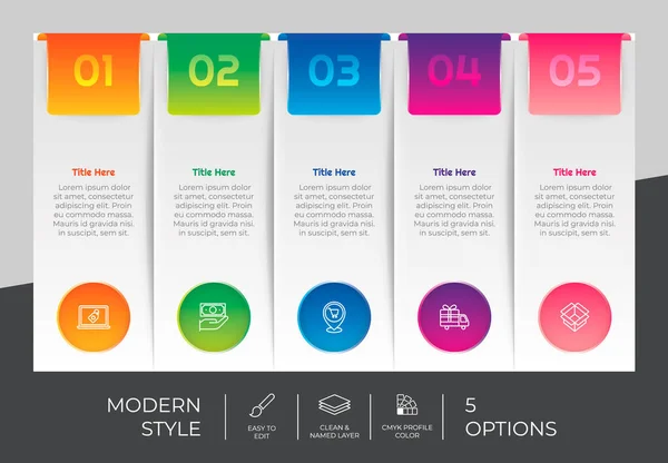 Presentation Affärsalternativ Infographic Med Modern Stil Och Färgglada Koncept Steg — Stock vektor