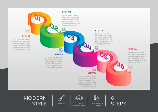 Step Infographic Vector Design Steps Colorful Style Presentation Purpose Circle — Stock Vector