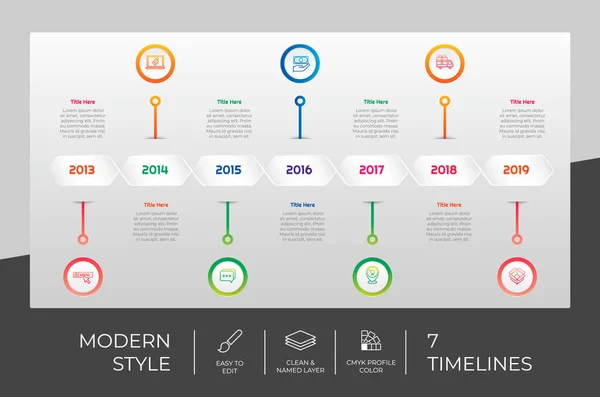 Tidslinje Infographic Vektor Design Med Alternativ Linje Stil För Affärsändamål — Stock vektor
