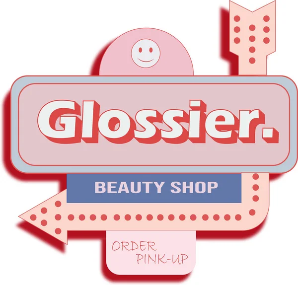 Düz arkaplan üzerinde sol ok ile açık pembe tabela Glossier