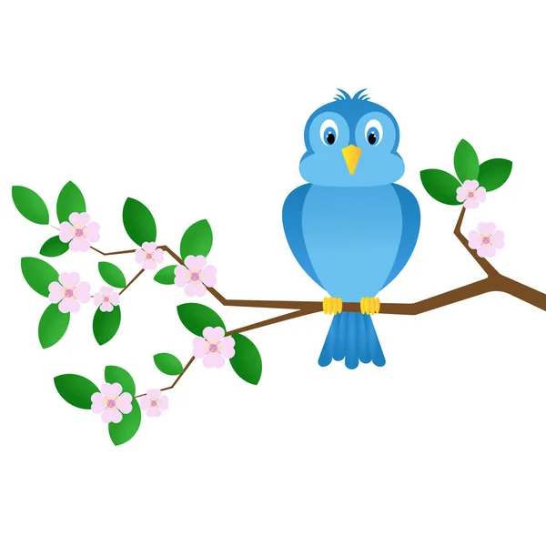  Bahar. Yaprakları ve çiçekleri olan bir dalda kuş