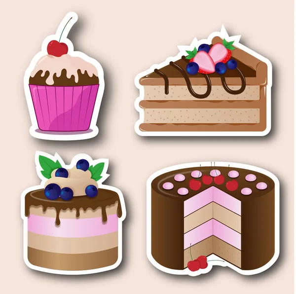 Pasta etiketleri. Kek vektörü çikolatalı kek keki ve tatlı tatlı şekerli çizim.